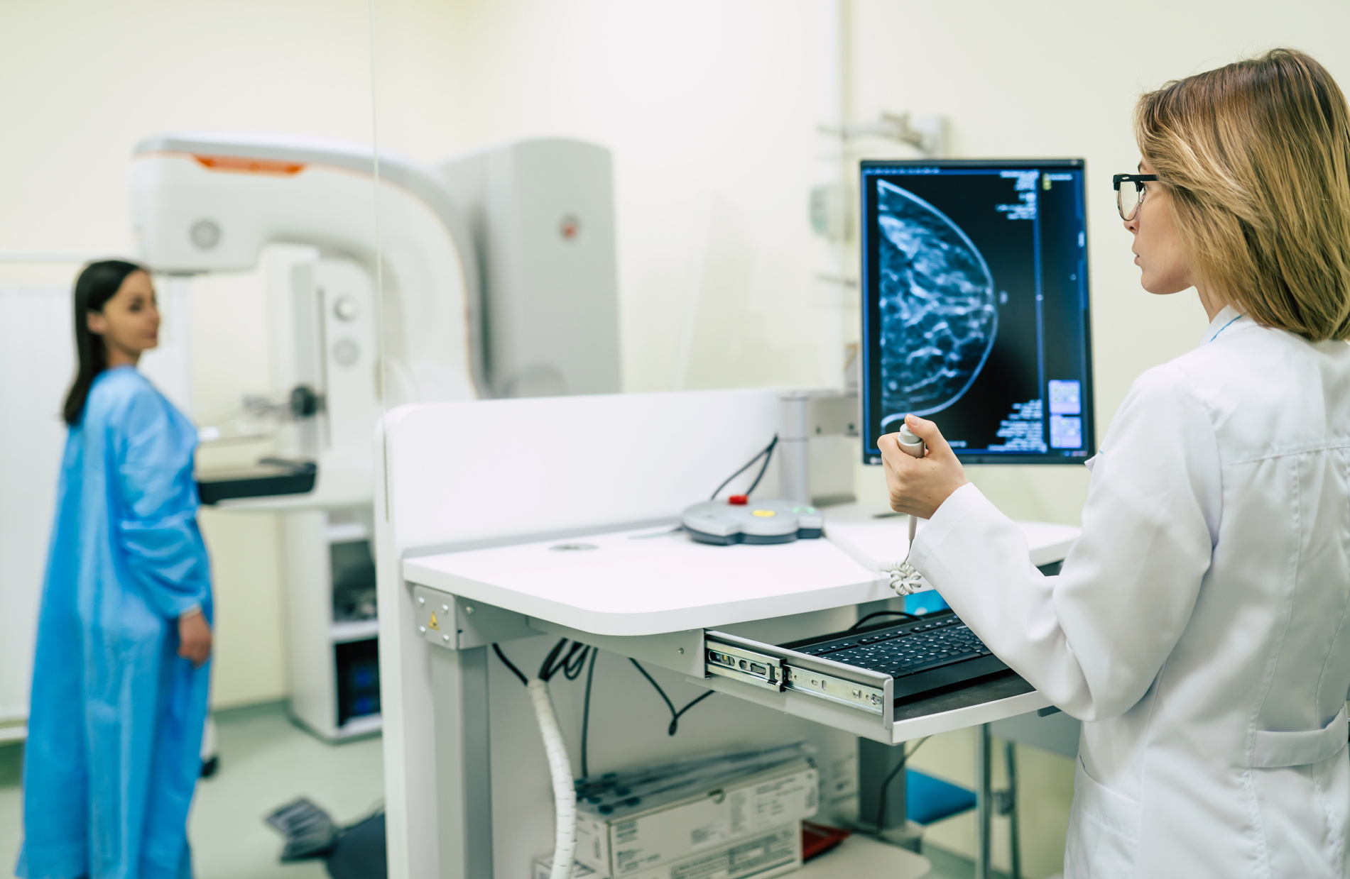 Young woman is having mammography examination at the hospital or